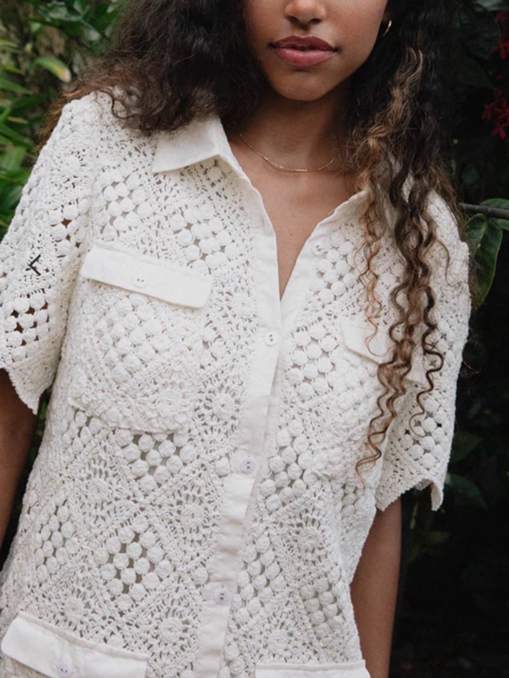 SAYLOR Cream Crochet Button-Front Dress